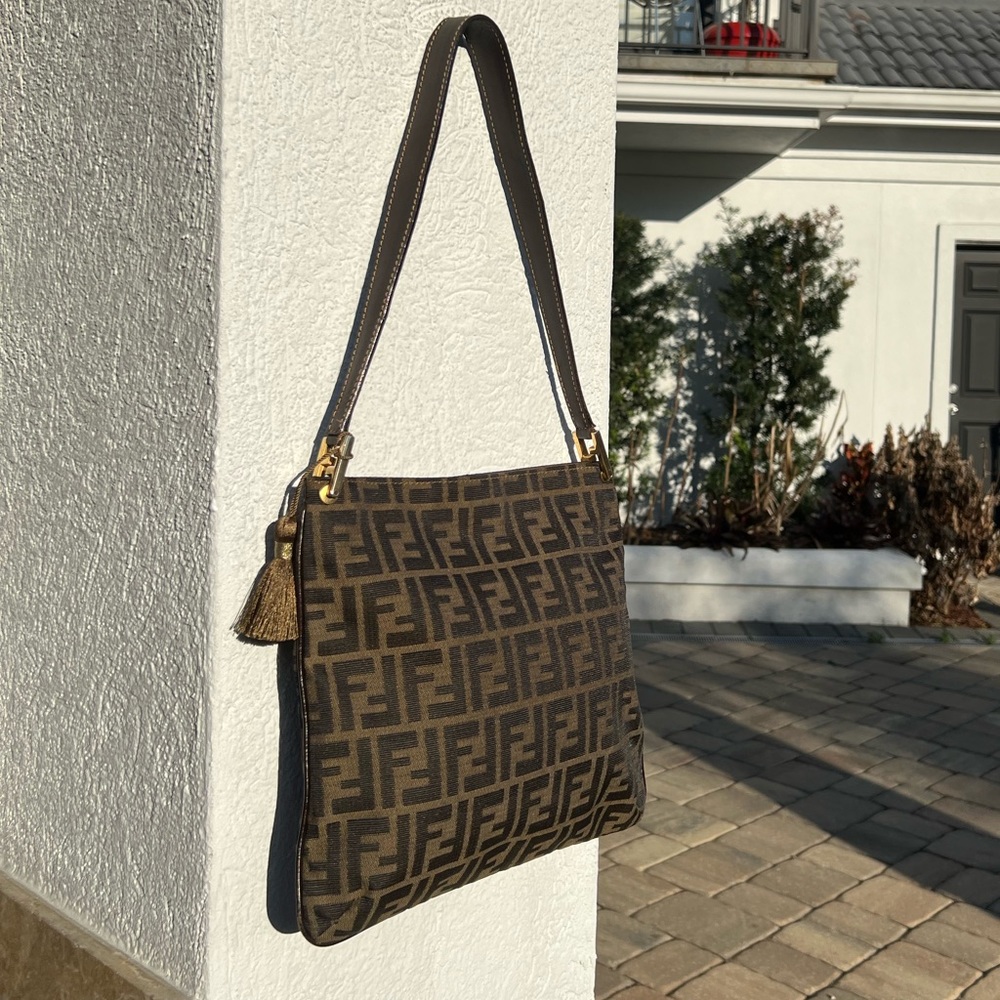 Fendi Zucca Tassel Shoulder Bag